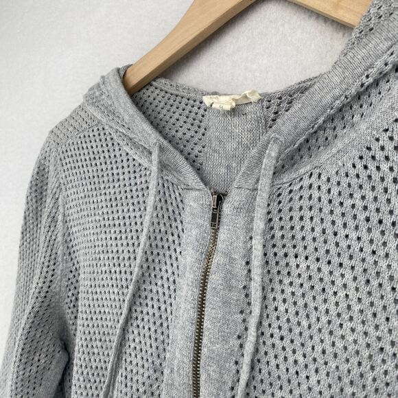 EILEEN FISHER Sweater M Organic Cotton Mesh Cardigan 2 Way Zip Hoodie Gray - Picture 2 of 12